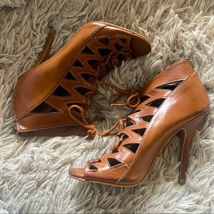 Brown Lace Up Stiletto Heels